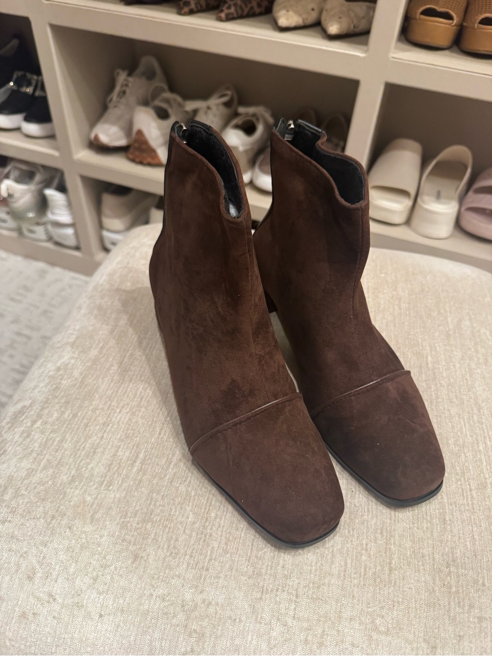 Women's Brown Suede Ankle Boots - Classic Block Heel
